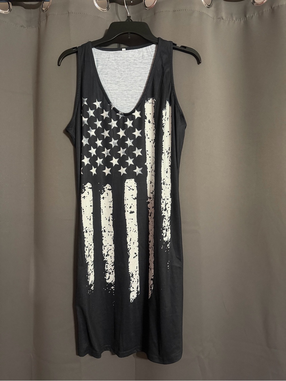 SHEIN Black Tank Dress with Distressed White Flag Print